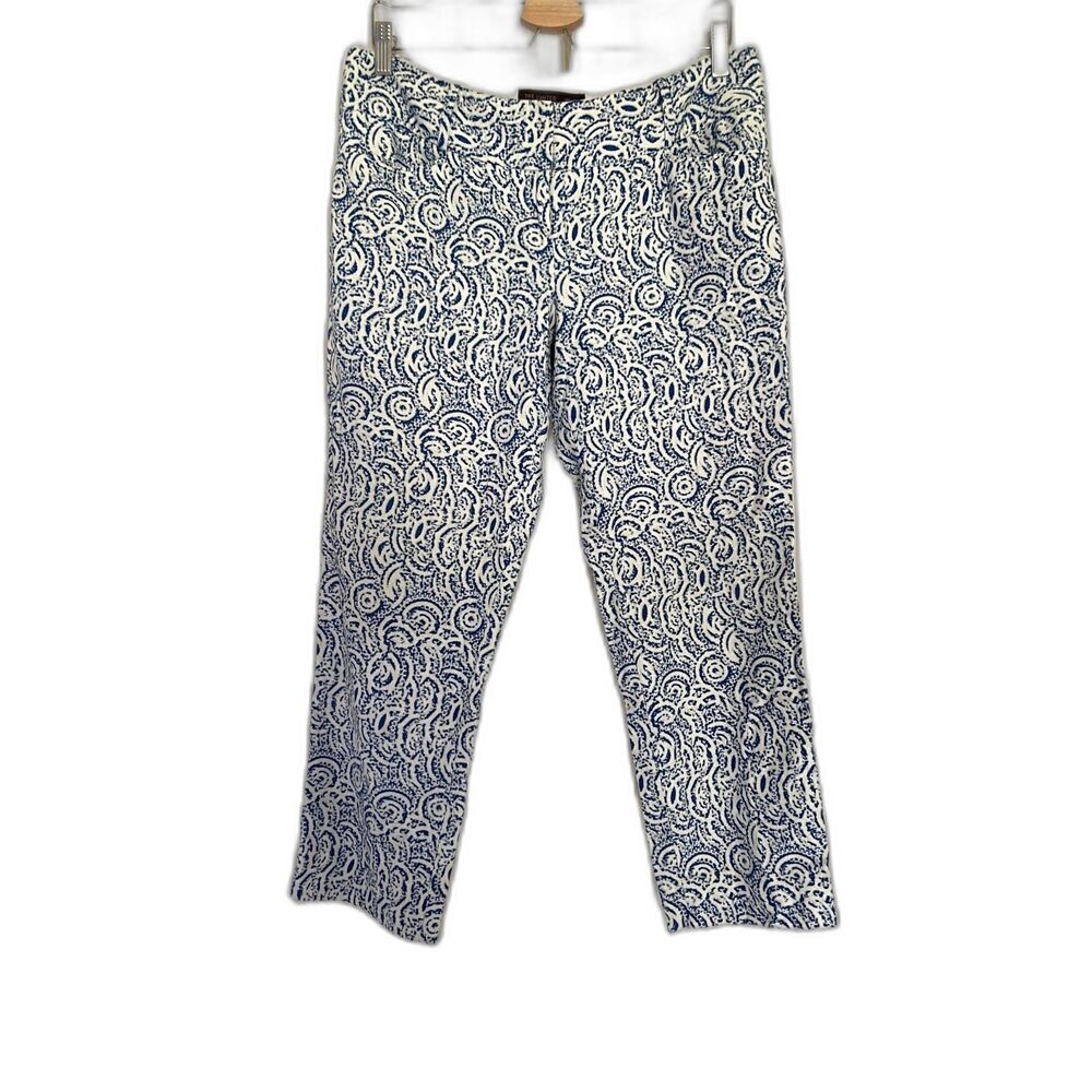 The Limited Women's Size 10 Drew Fit Linen Blend Pants Blue White Career Casual